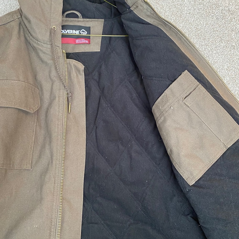 WOLVERINE Men's Quilted Lined Hooded Work Jacket Brown Size XXL